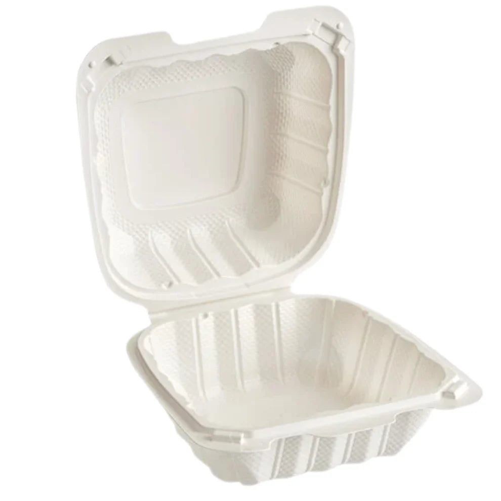5" x 5" 1-Compartment White Hinged Container, 250 ct