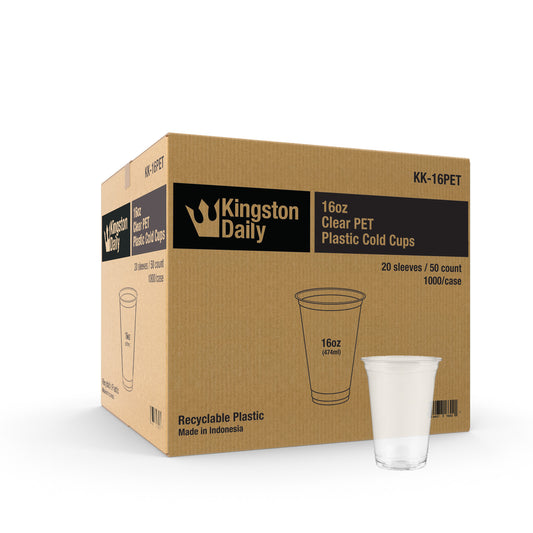 Kingston 16oz PET Plastic Cold Cups (98mm) - 1,000 ct
