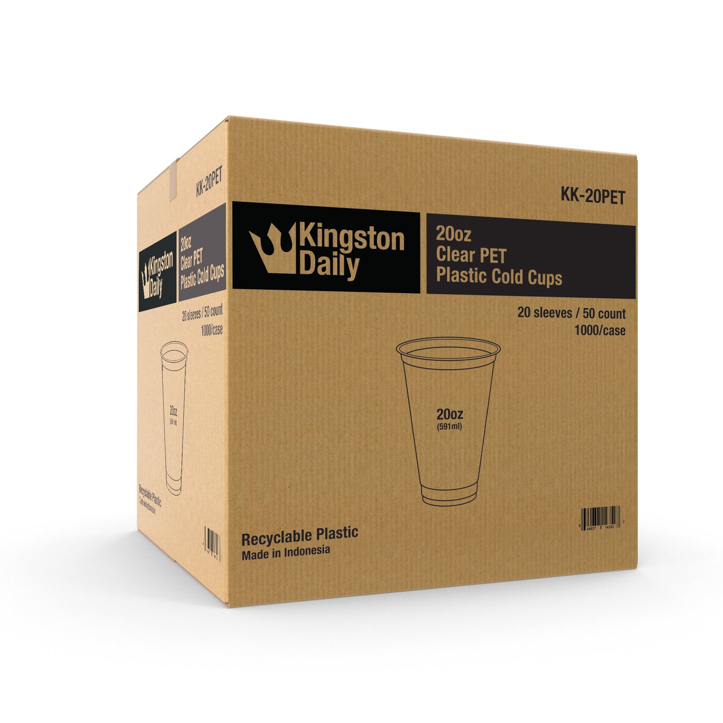 Kingston 20oz PET Plastic Cold Cups (98mm) - 1,000 ct