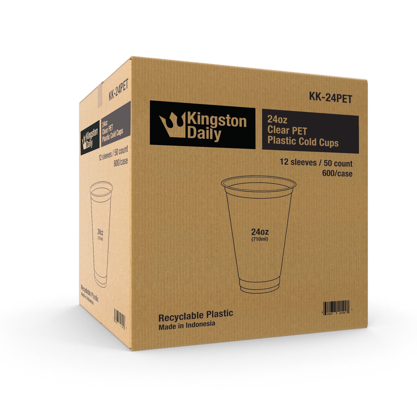 Kingston 24oz PET Plastic Cold Cups (98mm) - 600 ct