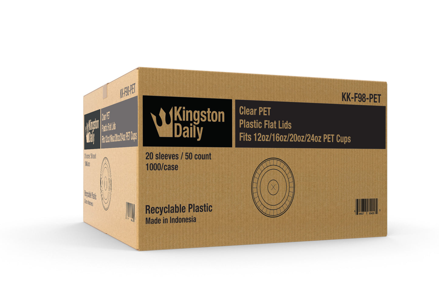 Kingston Daily KK-F98-PET Clear PET Plastic Flat Lids (with Straw Hole) for 12oz/16oz/20oz/24oz Cups - 1000/case (20 sleeves / 50 count)