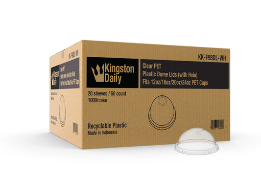 Kingston Daily KK-F98DL-WH Clear PET Plastic Dome Lids (with Hole) for 12oz/16oz/20oz/24oz Cups - 1000/case (20 sleeves / 50 count)