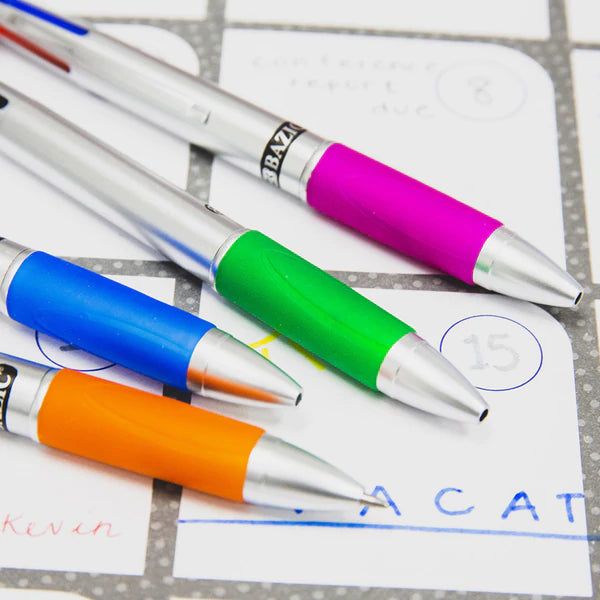 BAZIC Silver Top 4-Color Pen w/ Cushion Grip (2/Pack) Sold in 24 Units