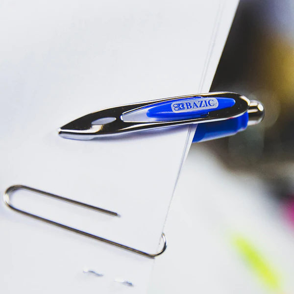 BAZIC Ciel Oil-Gel Ink Retractable Pen w/ Rubberized Barrel & Metal Clip (2/Pack) Sold in 24 Units