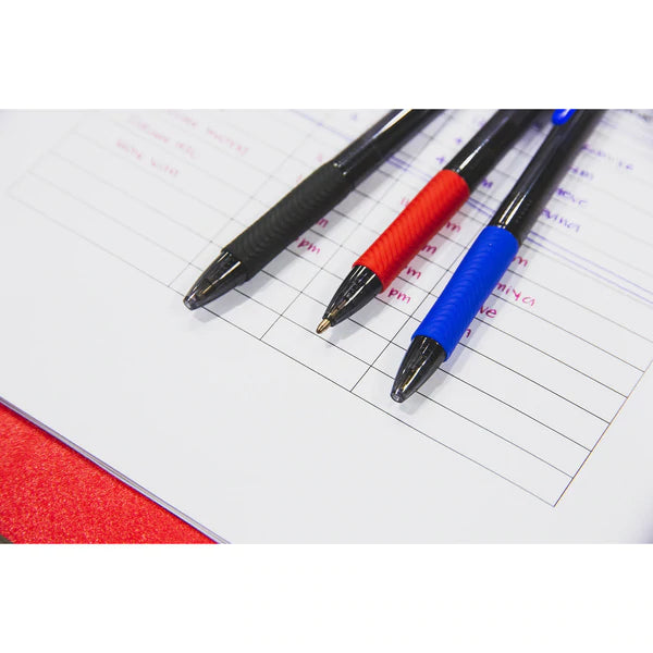 BAZIC Optima Blue Oil-Gel Ink Retractable Pen w/ Grip (3/Pack) Sold in 24 Units