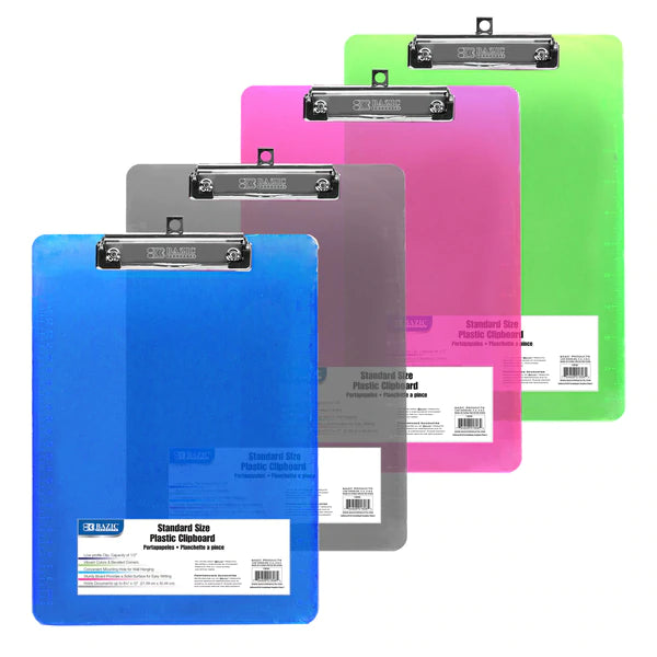 BAZIC Standard Size Plastic Clipboard w/ Low Profile Clip Sold in 48 Units
