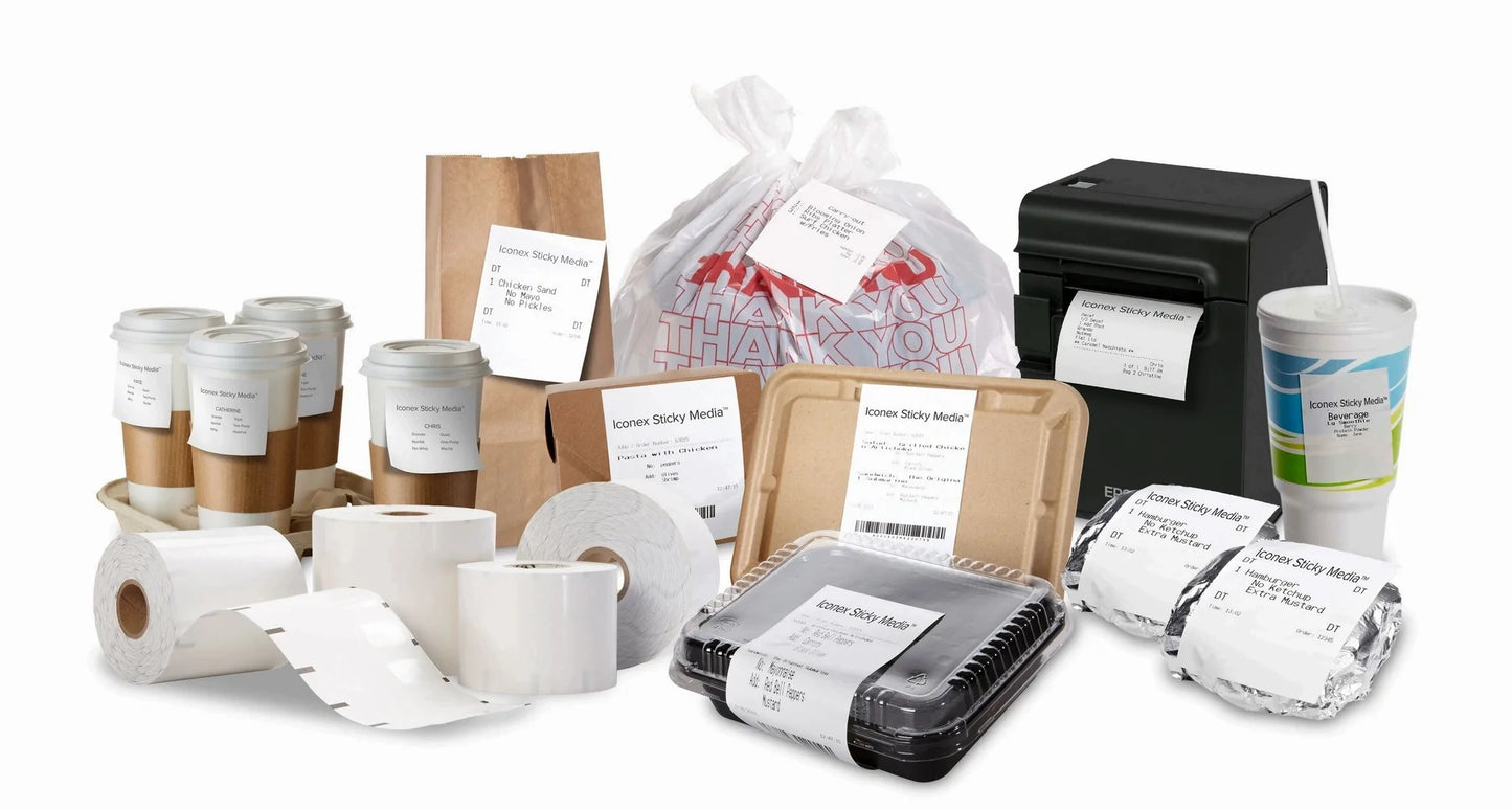 3 1/8" (80 mm) x 270' Iconex Sticky Media Full Tack Linerless Labels (12 Rolls)