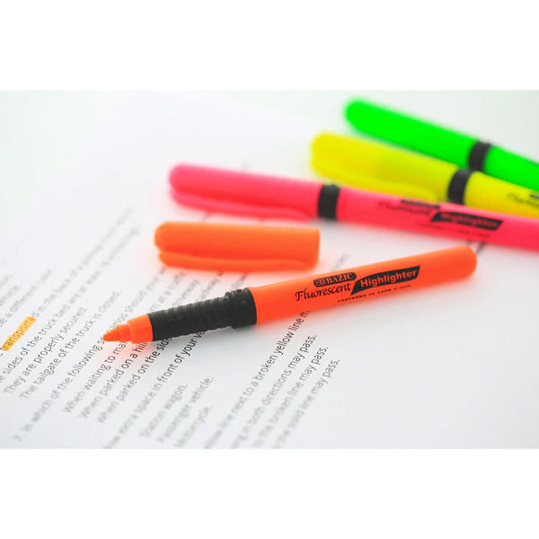 BAZIC Pen Style Fluorescent Highlighters w/ Cushion Grip (4/Pack) Sold in 24 Units