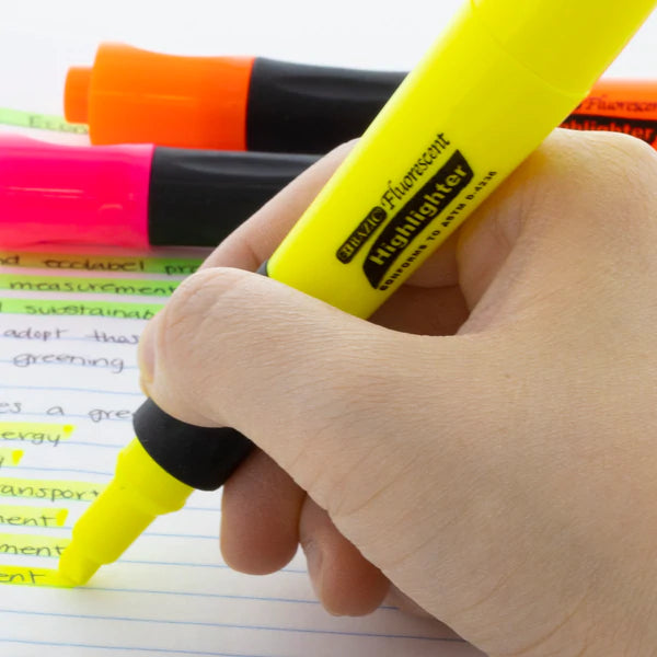 BAZIC Yellow Desk Style Fluorescent Highlighters w/ Cushion Grip (3/Pack) Sold in 24 Units