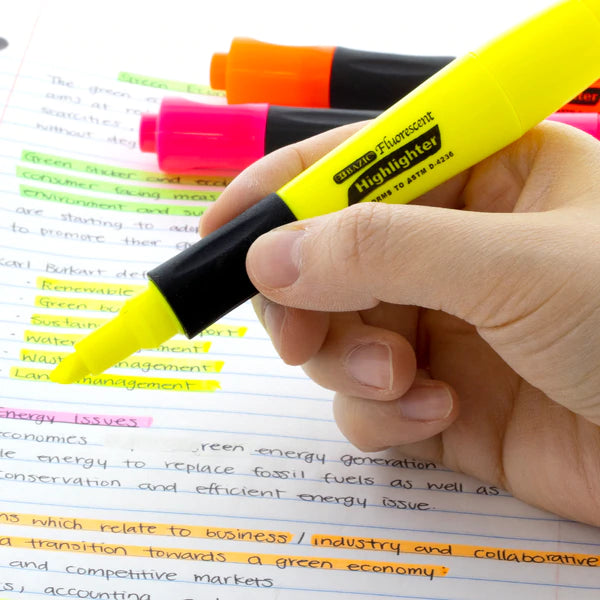 BAZIC Yellow Desk Style Fluorescent Highlighters w/ Cushion Grip (3/Pack) Sold in 24 Units