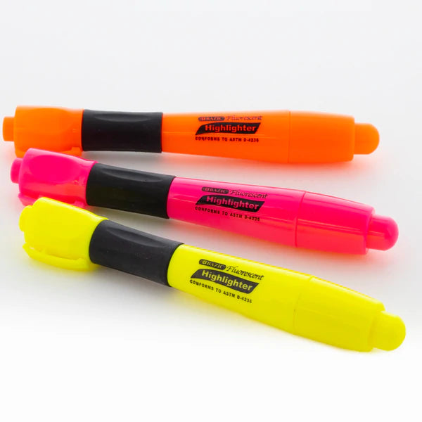 BAZIC Yellow Desk Style Fluorescent Highlighters w/ Cushion Grip (3/Pack) Sold in 24 Units
