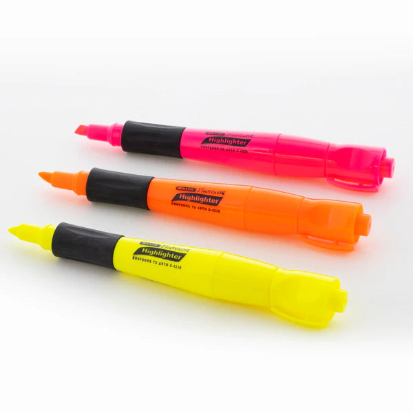 BAZIC Yellow Desk Style Fluorescent Highlighters w/ Cushion Grip (3/Pack) Sold in 24 Units