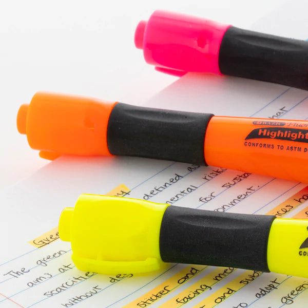 BAZIC Yellow Desk Style Fluorescent Highlighters w/ Cushion Grip (3/Pack) Sold in 24 Units