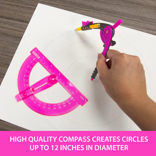 BAZIC Bright Color Scale-Arm Compass w/ #2 Wood Pencil & 6" Protractor Set Sold in 24 Units