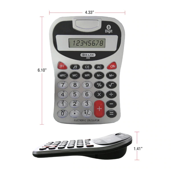 BAZIC 8-Digit Silver Desktop Calculator w/ Tone Sold in 12 Units