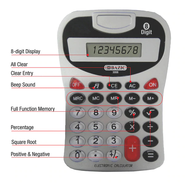 BAZIC 8-Digit Silver Desktop Calculator w/ Tone Sold in 12 Units