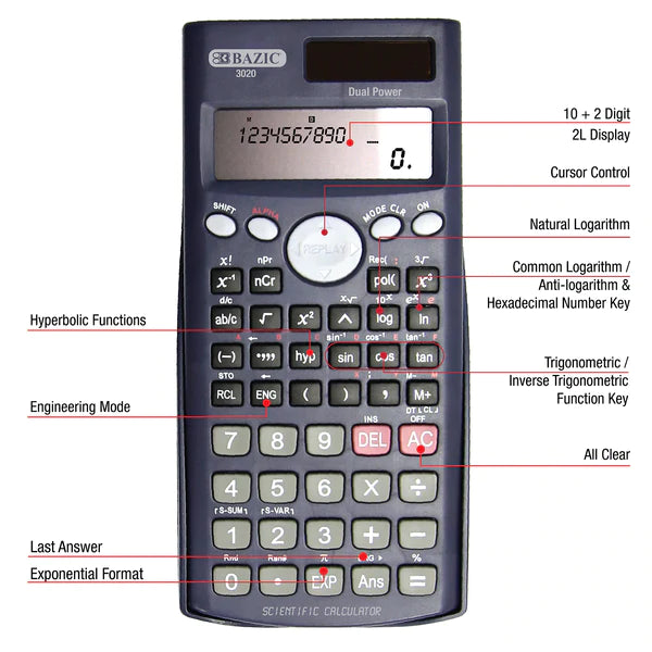 BAZIC 240 Function Scientific Calculator w/ Slide-On Case Sold in 12 Units
