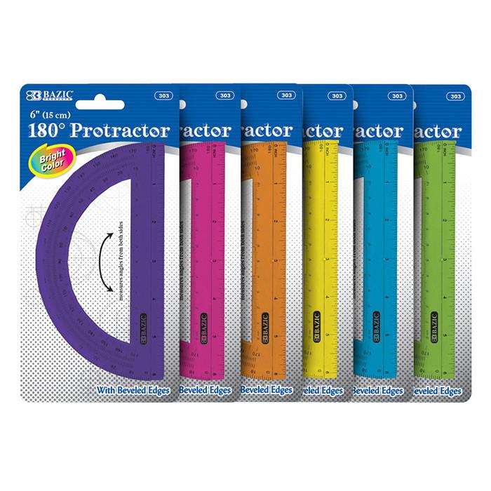 BAZIC Assorted Color Semicircular 6" Protractor Sold in 24 Units