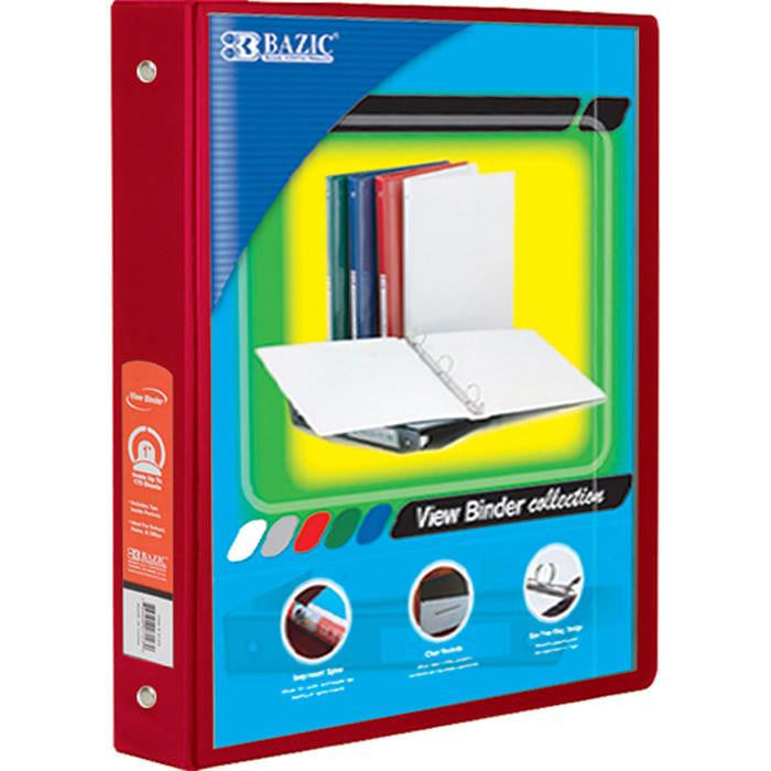 Bazic 1 1/2" Red 3-Ring View Binder w/ 2 Pockets Sold in 12 Units
