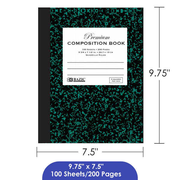 BAZIC 100 Ct. 5-1" Quad-Ruled Marble Composition Book Sold in 48 Units