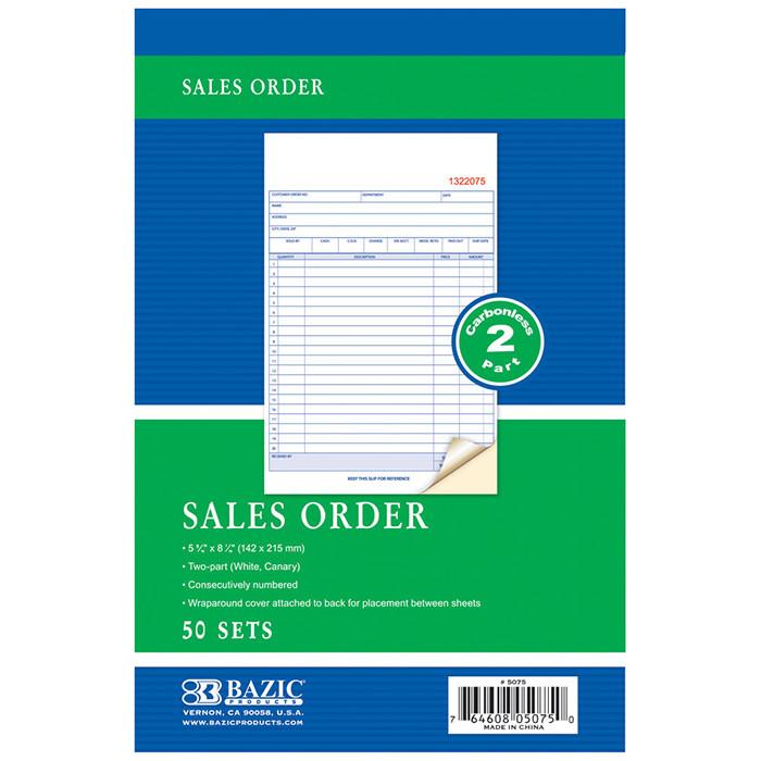 BAZIC 50 Sets 5 9/16" x 8 7/16" 2-Part Carbonless Sales Order Book Sold in 24 Units