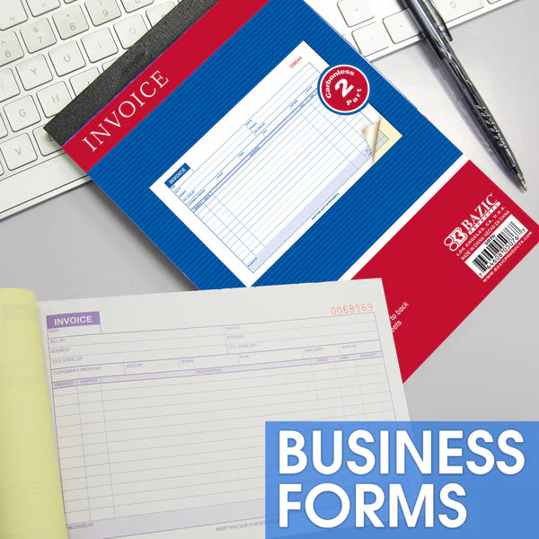 BAZIC 50 Sets 5 9/16" x 8 7/16" 2-Part Carbonless Invoice Book Sold in 24 Units