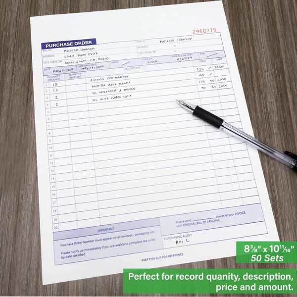 BAZIC 30 Sets 8 3/8" x 10 11/16" 2-Part Carbonless Purchase Order Book Sold in 24 Units