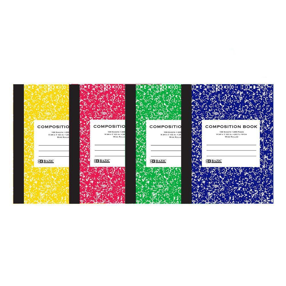 BAZIC W/R 100 Ct. Assorted Color Marble Composition Book Sold in 48 Units