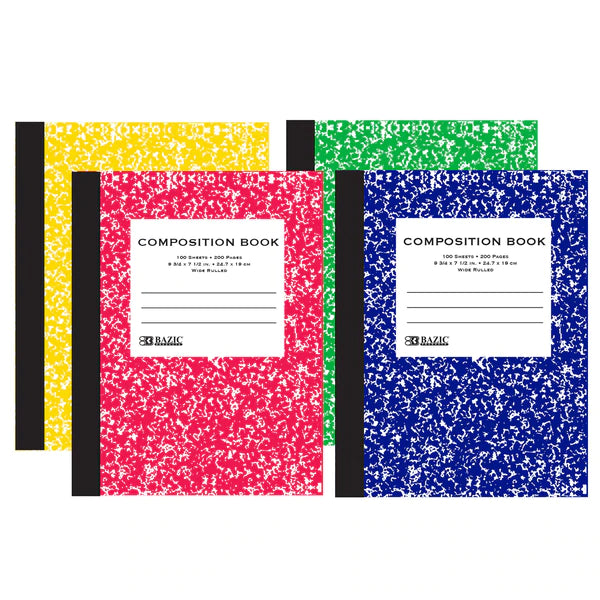 BAZIC W/R 100 Ct. Assorted Color Marble Composition Book Sold in 48 Units