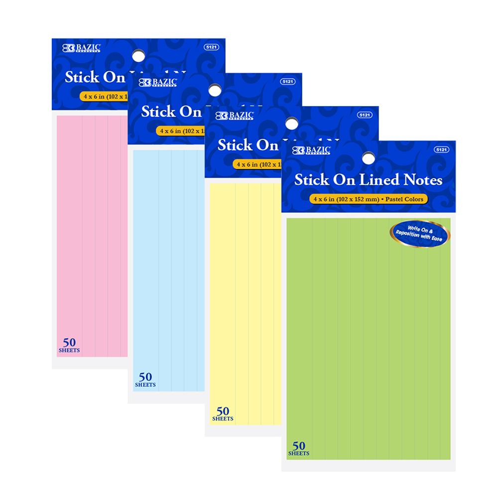 BAZIC 50 Ct. 4" X 6" Lined Stick On Notes Sold in 24 Units
