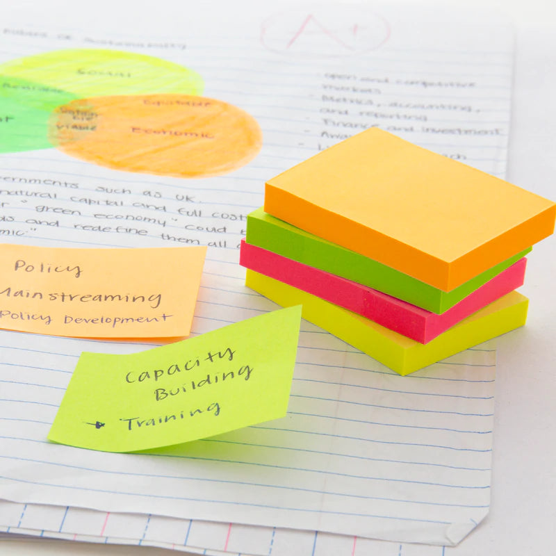 BAZIC 70 Ct. 1.5" X 2" Neon Stick On Notes (4/Pack) Sold in 24 Units