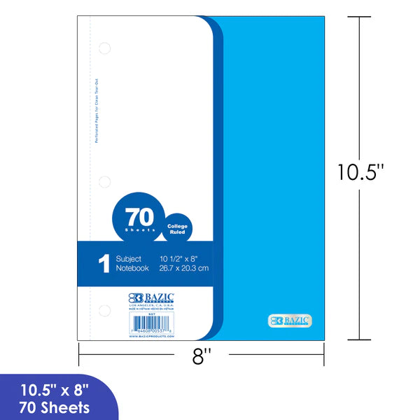 BAZIC C/R 100 Ct. 1-Subject Poly Cover Spiral Notebook Sold in 24 Units