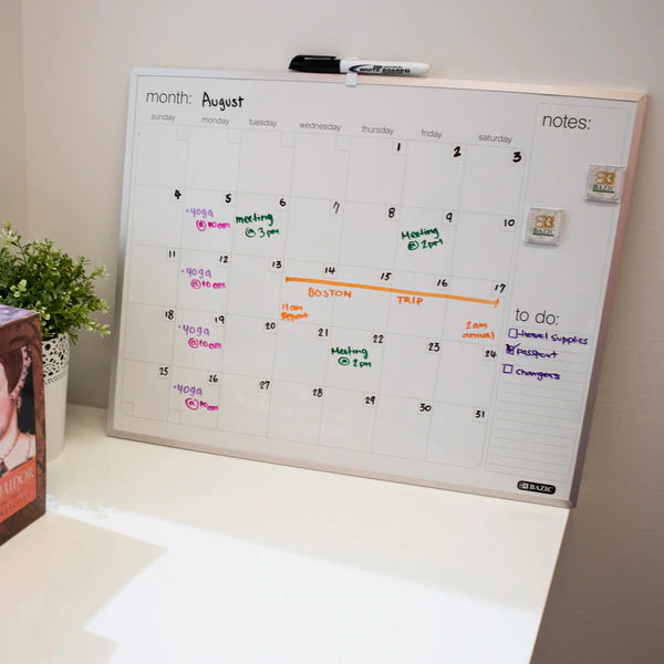 BAZIC 16" X 20" Aluminium Framed Magnetic Dry Erase Calendar Sold in 6 Units