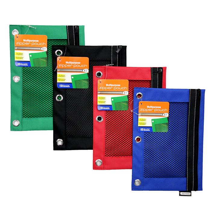 BAZIC 3-Ring Pencil Pouch w/ Mesh Window Sold in 24 Units