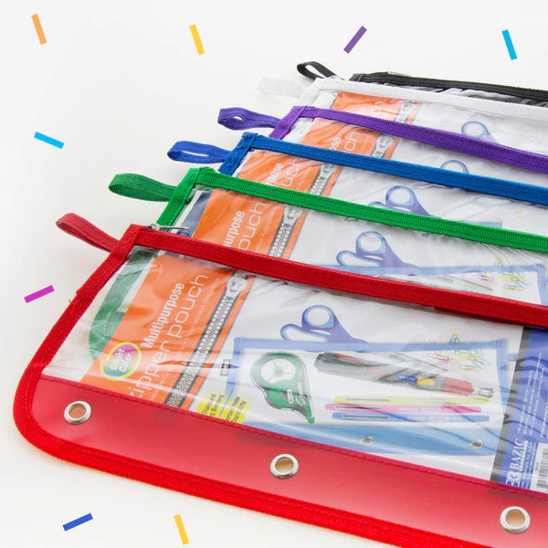 BAZIC 11.5" x 6.5" 3-ring Clear Pencil Pouch Sold in 24 Units