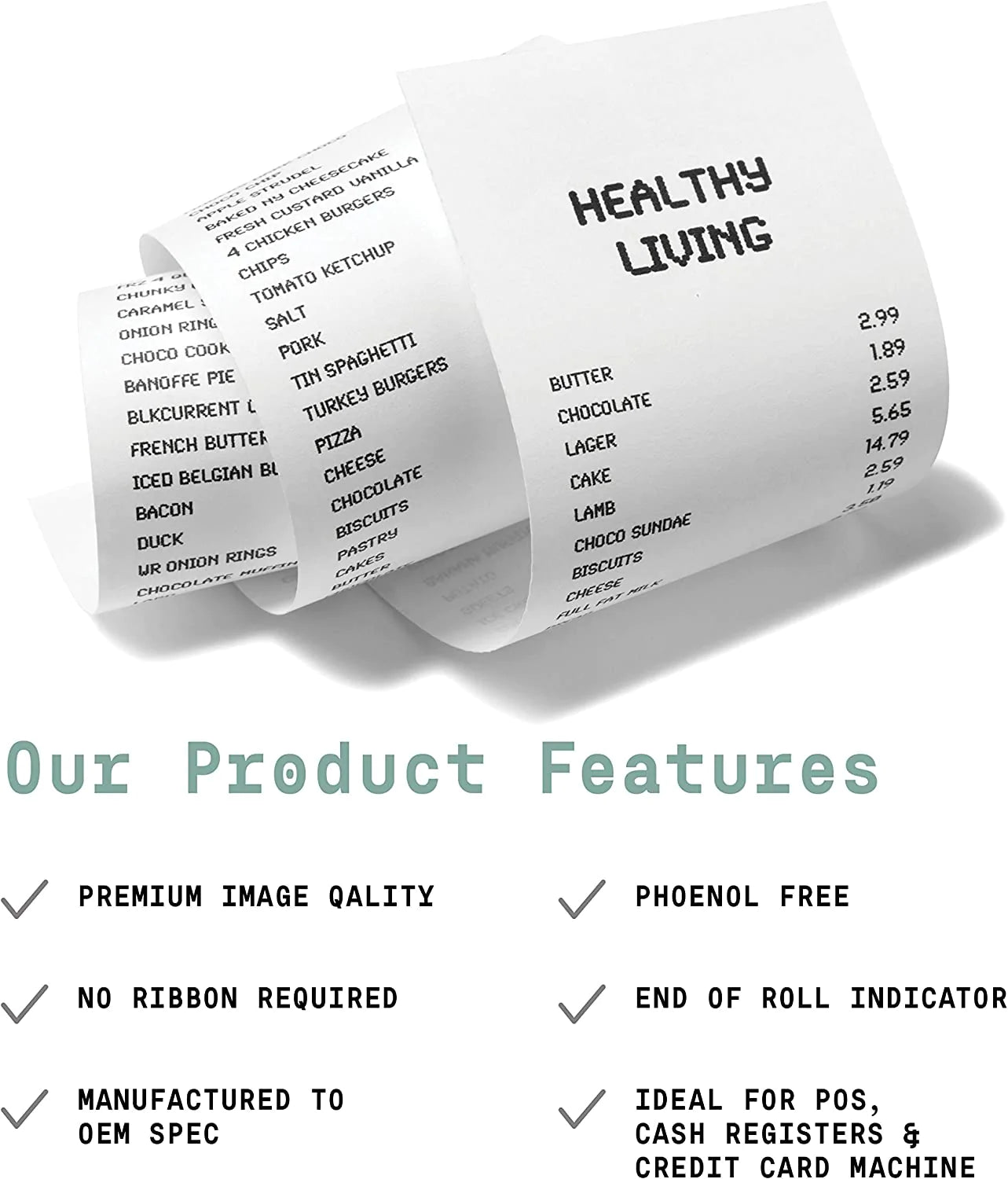 3 1/8" x 200' Phenol Free Thermal Paper Rolls (10 Rolls)