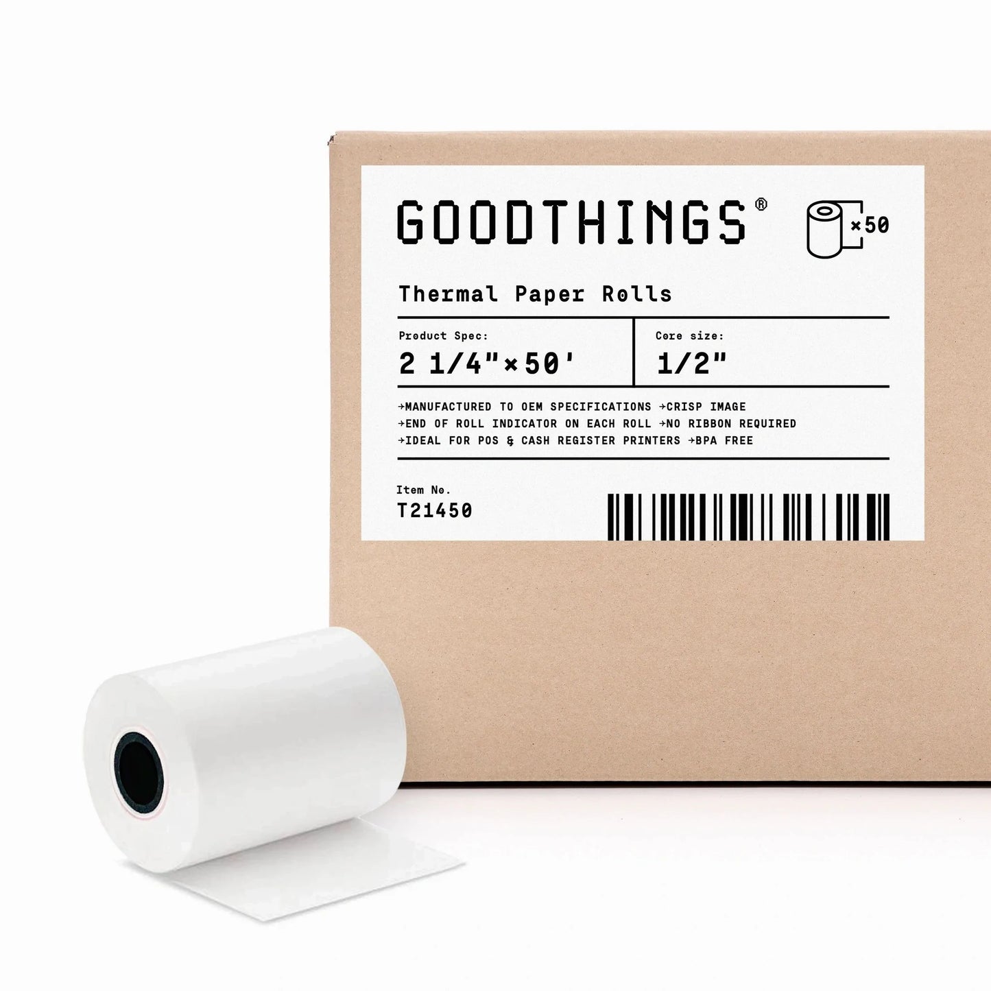 2 1/4" x 50' (50 Rolls) Thermal Paper Roll