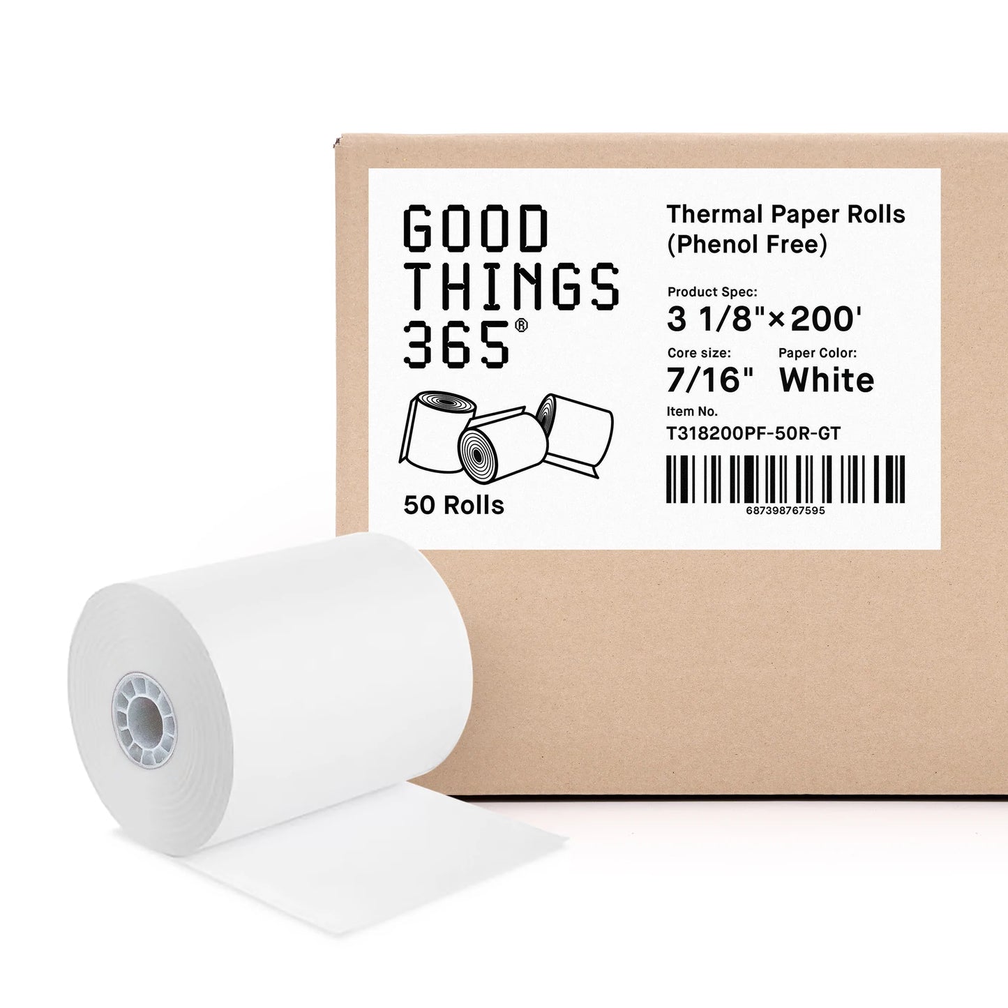 3 1/8" x 200' Phenol Free Thermal Paper Rolls (10 Rolls)