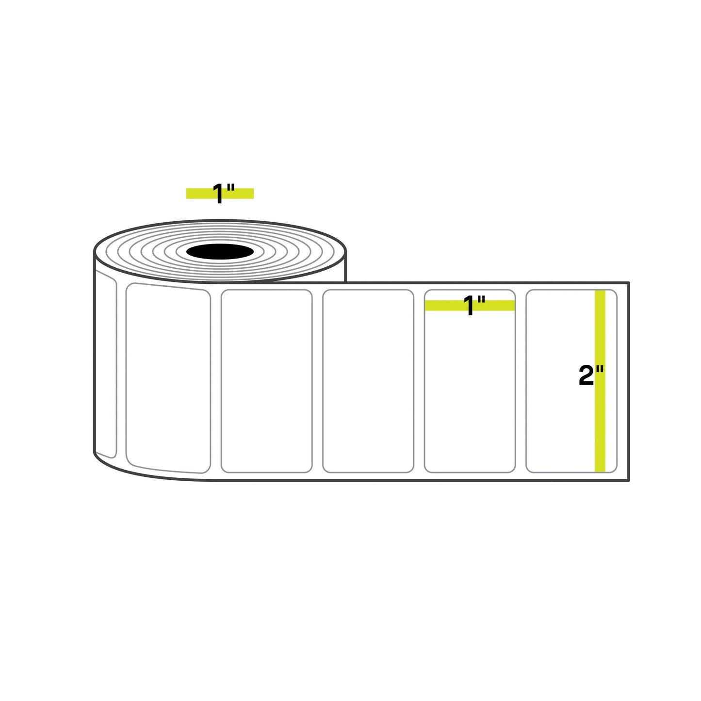 2" x 1", 1 inch Core, Direct Thermal Labels, 1300/Roll, 12 Rolls/Case