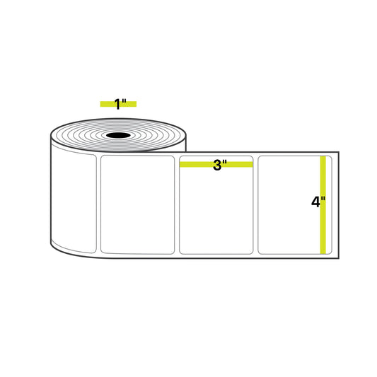 4" x 3", 1 inch Core, Direct Thermal Labels, 500/Roll, 12 Rolls/Case
