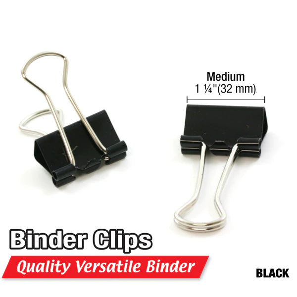 BAZIC Medium 1 1/4" (32mm) Black Binder Clip (12/Box) Sold in 12 Units