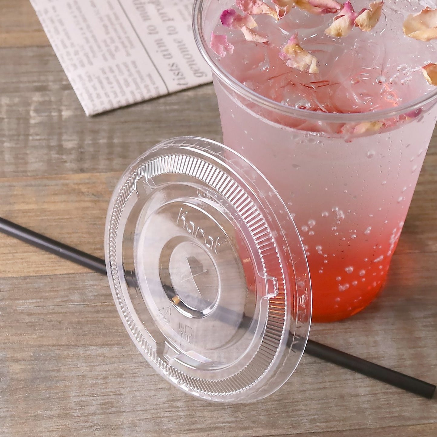 Karat 98mm PET Plastic Flat Lids - 1,000 ct