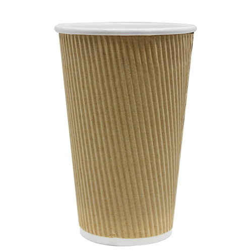Karat 16oz Ripple Paper Hot Cups - Kraft (90mm) - 500 ct