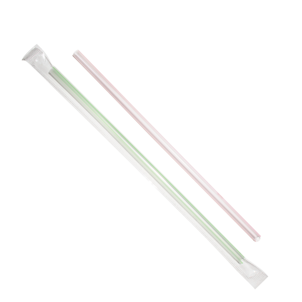 Karat 7.5'' Jumbo Straws (5mm) Poly Wrapped - Mixed Striped Colors - 8,000 ct