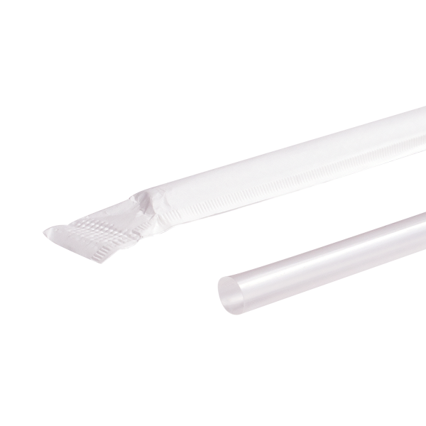 Karat 7.75'' Clear Jumbo Straws (5mm) Paper Wrapped - Clear - 12,000 ct