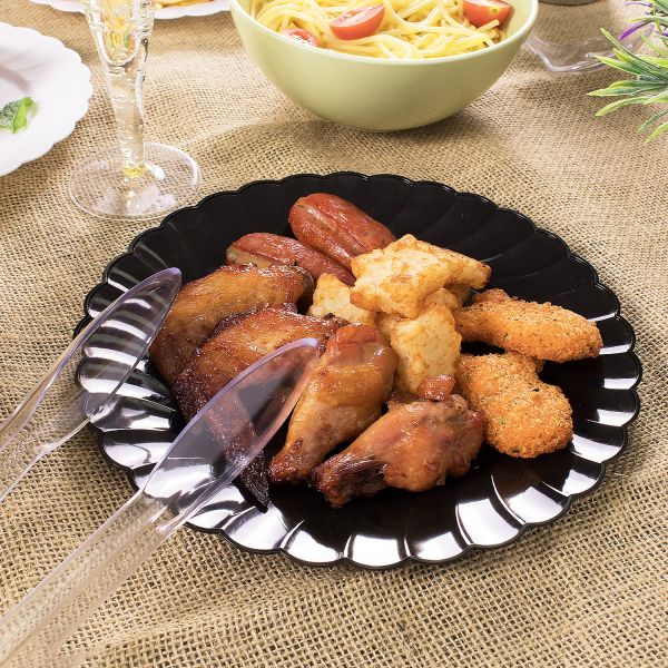 Karat 9" PS Plastic Scalloped Plate - Black - 120 ct