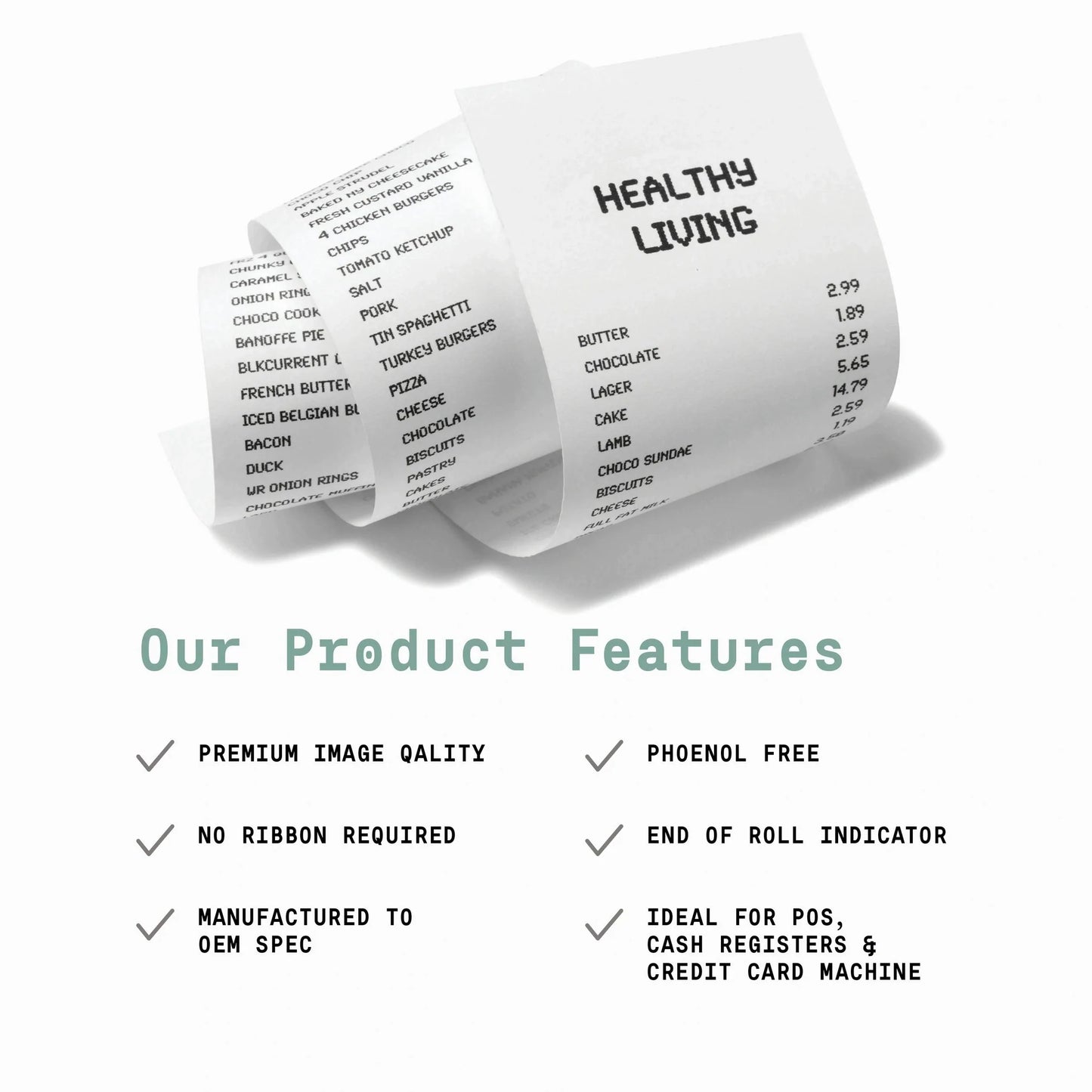 2 1/4" x 85' (50 Rolls) Thermal Paper Rolls, Phenol Free