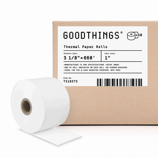 3 1/8" x 660' (8 Rolls) Thermal Paper Rolls, 75 GSM Heavyweight Paper