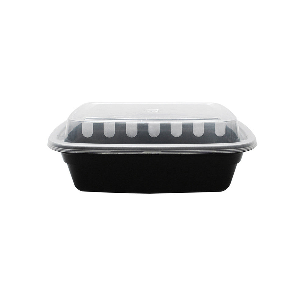 Karat 12oz PP Plastic Microwavable Rectangular Food Containers & Lids - Black - 150 ct
