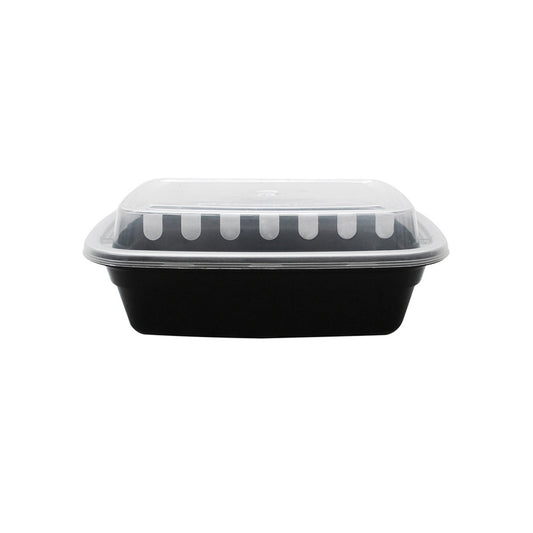 Karat 12oz PP Plastic Microwavable Rectangular Food Containers & Lids - Black - 150 ct